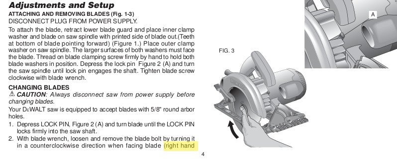 Image for or the threads holding the blade right  or left hand threads