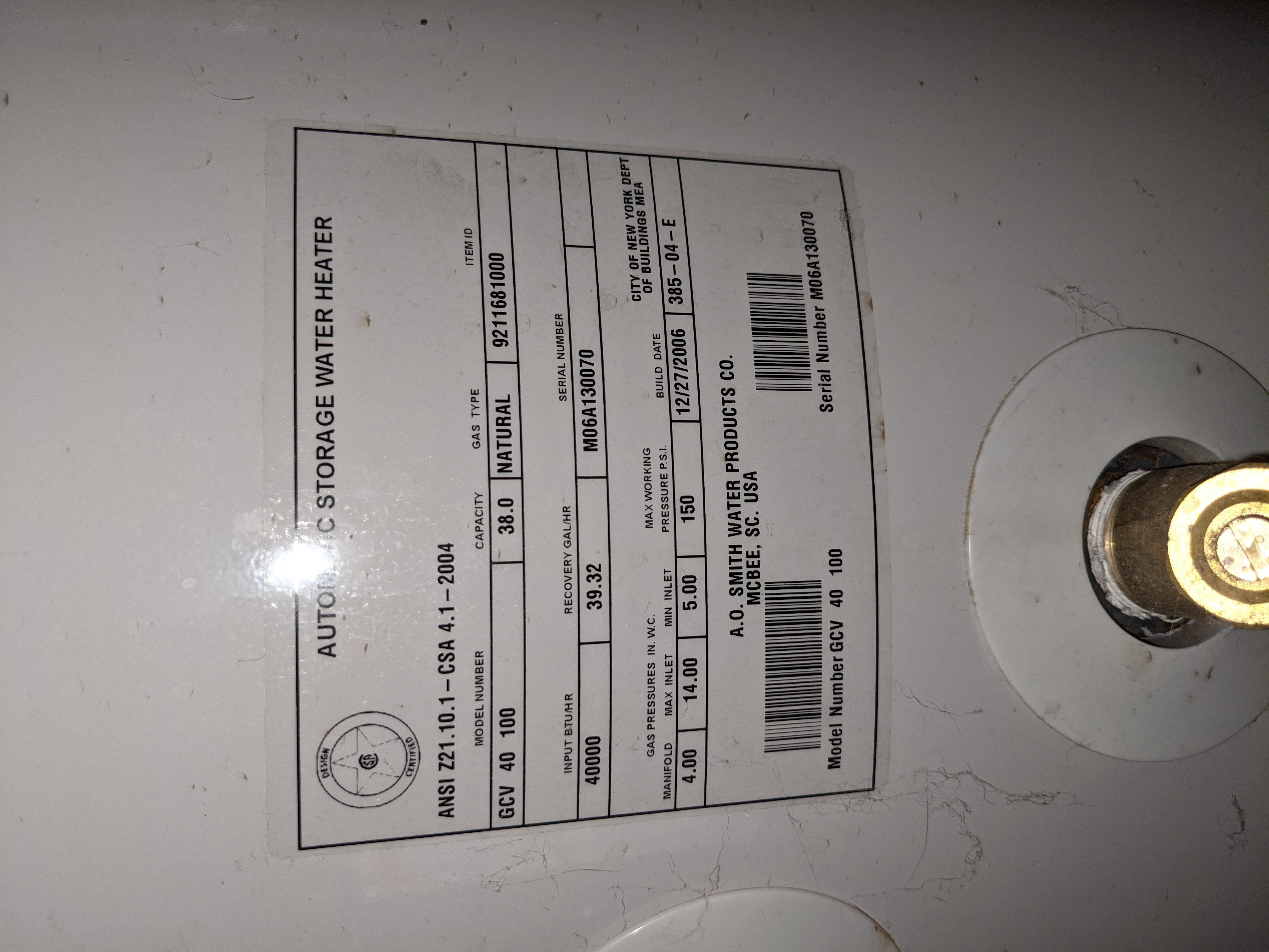 Image for AO SmithWater Heater keeps going out